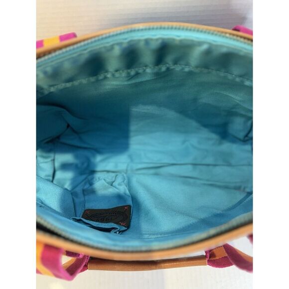 GAP 1969 Heavy Duty Brown Canvas Handbag Leather Trim Orange and Pink Stripes - Picture 8 of 16